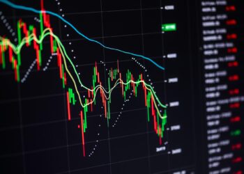 Stock charts on the monitor close up. Finance and stock exchange concept