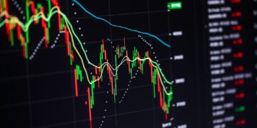 Stock charts on the monitor close up. Finance and stock exchange concept